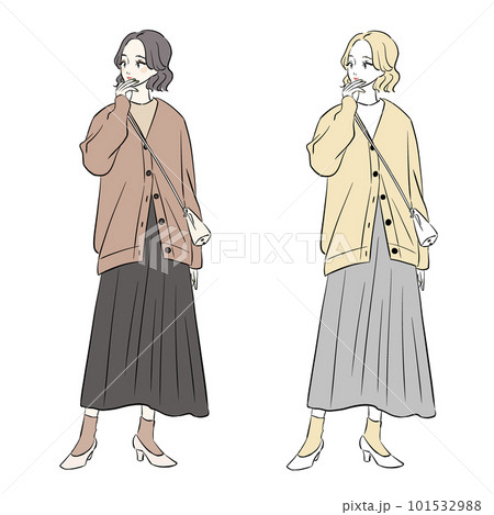 カーディガン　ロングスカート　お洒落な女性 101532988