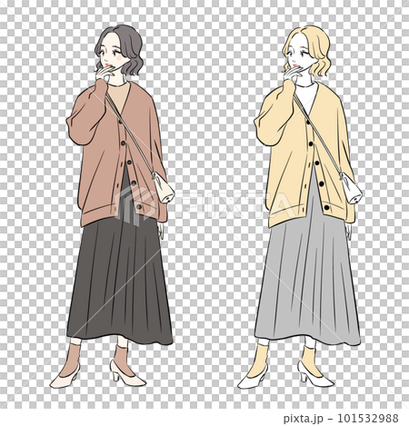 カーディガン　ロングスカート　お洒落な女性 101532988