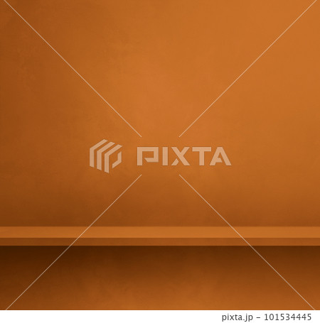 Empty shelf on an orange brown concrete wall. Background template. Square mockup Empty shelf on an orange brown concrete wall. Background template. Square mockup 101534445