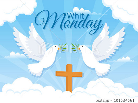 Whit Monday Vector Illustration with a Pigeon or Dove for Christian Community Holiday of the Holy Spirit in Flat Cartoon Hand Drawn Templates 101534561