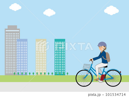 オフィスビルと自転車の女性 101534714