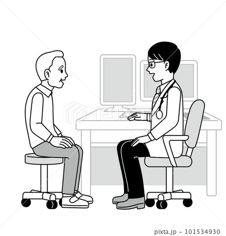 受診する高齢男性 モノクロ 受診する高齢男性 モノクロ 101534930