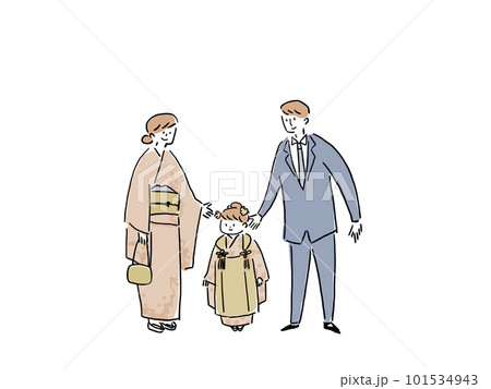 七五三(被布を着た女の子)と両親、(文字なし) 七五三(被布を着た女の子)と両親、(文字なし) 101534943