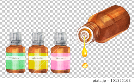 水彩で描いたアロマオイルと瓶のイラストセット 101535168
