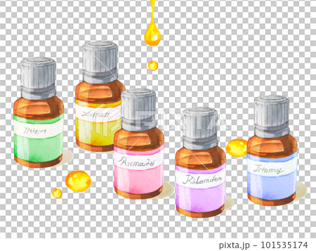 水彩で描いたアロマオイルとアロマボトルのイラスト 水彩で描いたアロマオイルとアロマボトルのイラスト 101535174