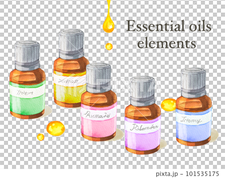 水彩で描いたアロマオイルとアロマボトルのイラスト 水彩で描いたアロマオイルとアロマボトルのイラスト 101535175