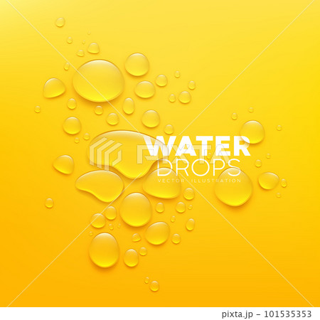Water drops realistic, poster design on yellow background 101535353