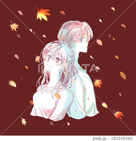 背中合わせの寂しそうな男女　片想い　紅葉 101535385
