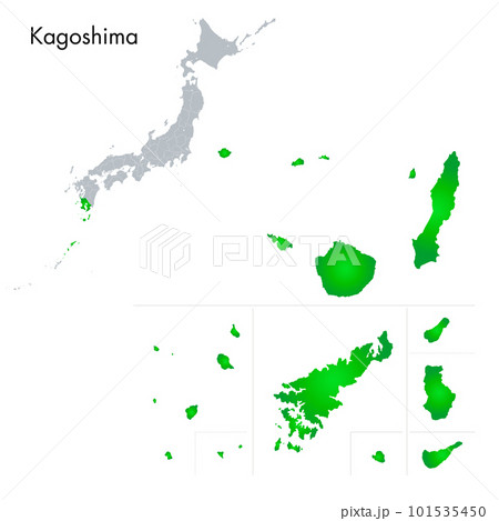 鹿児島県の離島と日本列島地図