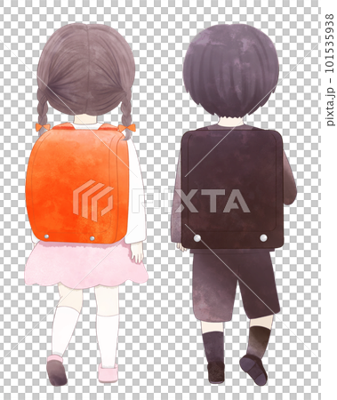 Illustration of the back of an elementary school student carrying a school bag 101535938