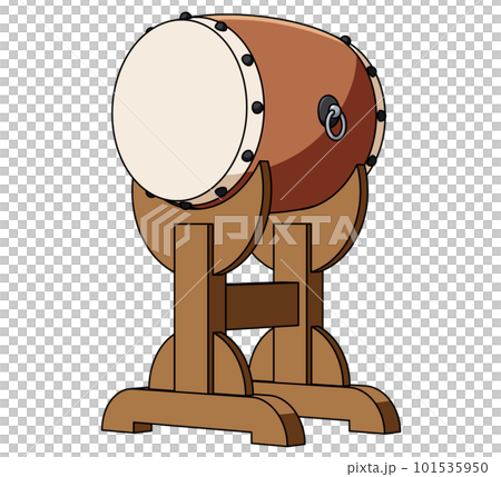 Illustration of a Japanese drum on a stand seen from an angle 101535950