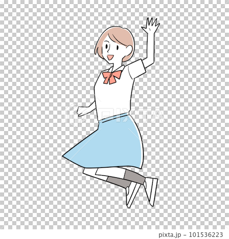 制服跳躍和揮手的女孩 制服跳躍和揮手的女孩 101536223