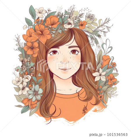 Cute girl with flowers. Cute girl with flowers. 101536563