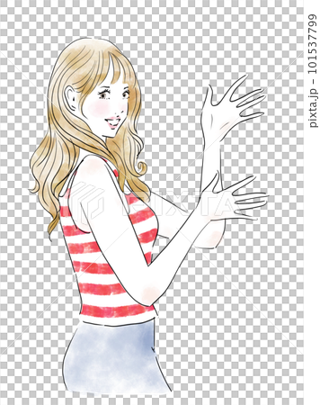 笑顔で明るく案内する若い女性 101537799
