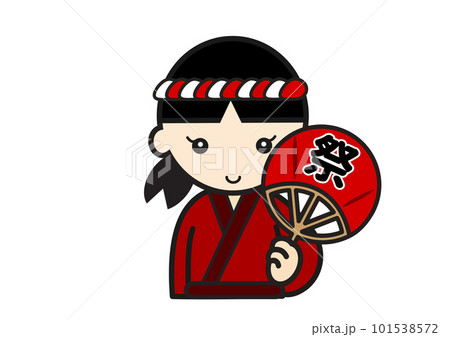 祭のうちわを持つ法被の女の子 101538572