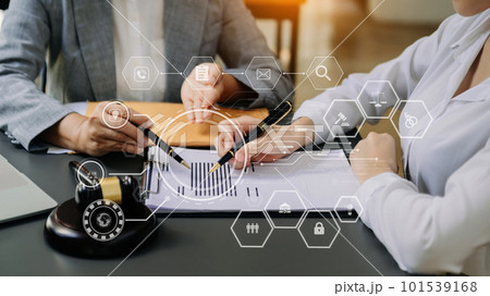 Business and Male lawyer or judge consult having team meeting with client, Law and Legal services concept Business and Male lawyer or judge consult having team meeting with client, Law and Legal services concept 101539168
