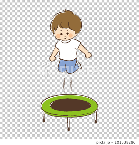 Boy playing on a home trampoline Boy playing on a home trampoline 101539280