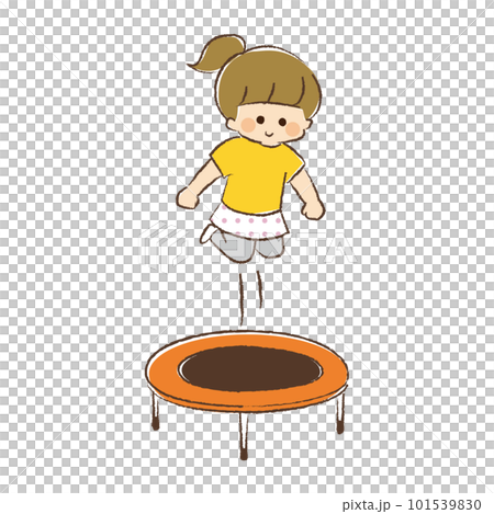 家庭用トランポリンで遊ぶ女児 101539830