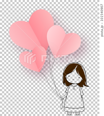 Cute baby girl with heart balloons. Vector... - Stock Illustration ...