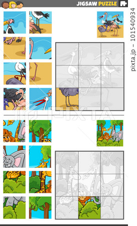 jigsaw puzzle game set with cartoon wild animal characters jigsaw puzzle game set with cartoon wild animal characters 101540934