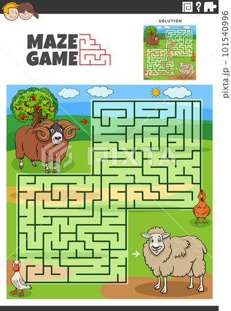maze game activity with cartoon sheep characters maze game activity with cartoon sheep characters 101540996