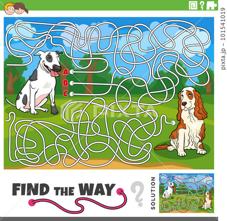 find the way maze game with cartoon purebred dogs 101541019