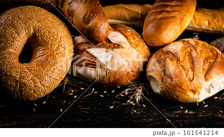 A variety of delicious bread on the table. 101541214
