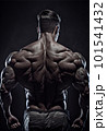 Muscular model young man on dark background. Fashion portrait of strong brutal guy with trendy hairstyle. Back view.  101541432