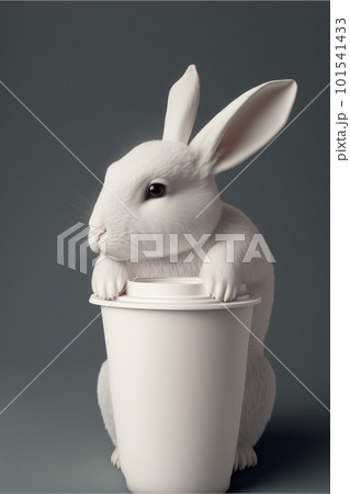 coffee mug mockup with rabbit. White coffee cup.  101541433