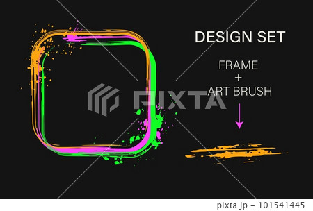 Set of design elements, square frame, grunge art brush. Geometric shape with copy spase, paint brush strokes, spattered paint of neon bright colors. Virtual abstract clip art Set of design elements, square frame, grunge art brush. Geometric shape with copy spase, paint brush strokes, spattered paint of neon bright colors. Virtual abstract clip art 101541445