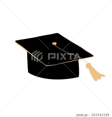 Graduate student hat with a golden tassel. Doodle icon. High education and graduation symbol. Vector isolated illustration 101542199
