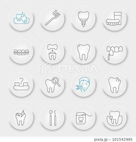 Dental line icon set, dentistry collection, vector sketches, neumorphic UI UX buttons, orthodontics icons, stomatology clinic signs linear pictograms, editable stroke Dental line icon set, dentistry collection, vector sketches, neumorphic UI UX buttons, orthodontics icons, stomatology clinic signs linear pictograms, editable stroke 101542995