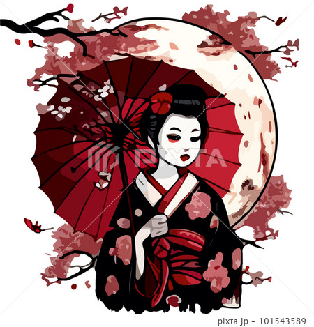 Illustration of a set of two women wearing kimono - Stock