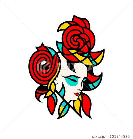 Tribal, tropical, ethnic portrait logo with abstract forms with leaves and rose flowers, fun artistic design Tribal, tropical, ethnic portrait logo with abstract forms with leaves and rose flowers, fun artistic design 101544580
