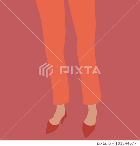 Abstract female legs in orange trousers and red high heeled shoes on bright background. Hand drawn vector art 101544677