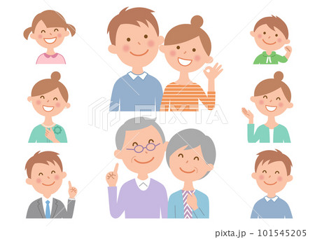 3世代家族の色々な表情、上半身 3世代家族の色々な表情、上半身 101545205