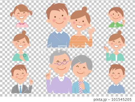 3世代家族の色々な表情、上半身 3世代家族の色々な表情、上半身 101545205