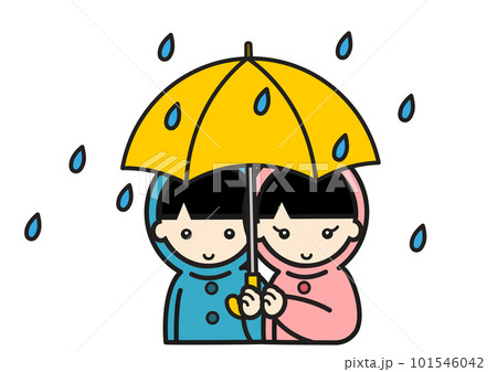 雨の日に傘をさすレインコートを着た男の子と女の子 雨の日に傘をさすレインコートを着た男の子と女の子 101546042