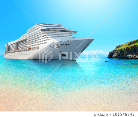 Big luxury cruise ship ready for summertime in a crystalline sea Big luxury cruise ship ready for summertime in a crystalline sea 101546345