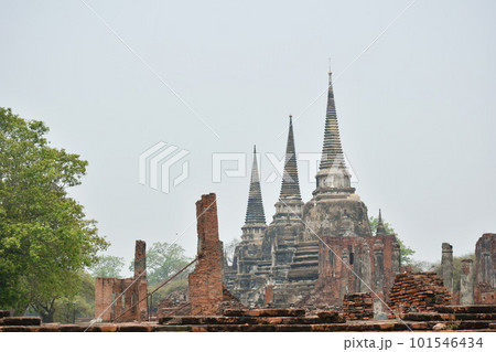 pagoda of Wat Phra Si Sanphet or temple of the holy, splendid Omniscient in sky background 101546434