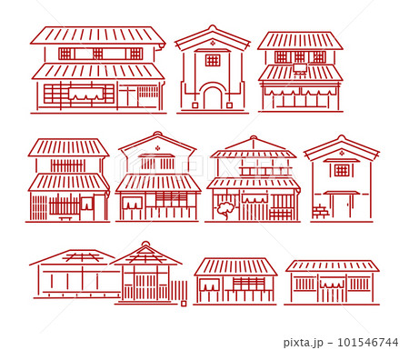 日本の家屋や古民家のアイコンセット 101546744