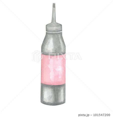 Plastic bottle for paint oxide. The watercolor illustration on a transparent background is made by hand 101547200