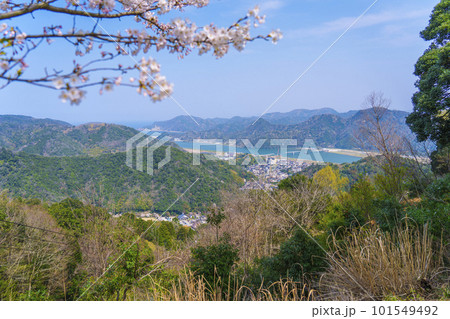 大師山山頂から城崎の街並みを望む 桜咲く季節 大師山山頂から城崎の街並みを望む 桜咲く季節 101549492