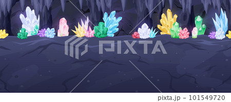 宝石の原石がある洞窟の風景_横スクロールゲームの背景_4層シームレス 宝石の原石がある洞窟の風景_横スクロールゲームの背景_4層シームレス 101549720