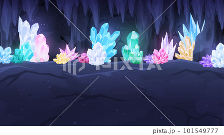 宝石の原石がある洞窟の風景イラスト_16:9のイラスト素材 [101549777