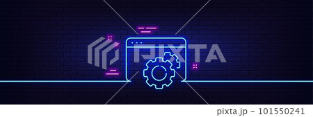 Neon light glow effect. Seo gear line icon. Web settings sign. Traffic management symbol. 3d line neon glow icon. Brick wall banner. Seo gear outline. Vector Neon light glow effect. Seo gear line icon. Web settings sign. Traffic management symbol. 3d line neon glow icon. Brick wall banner. Seo gear outline. Vector 101550241
