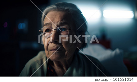 An old woman wearing glasses looking at the camera. AI generative image An old woman wearing glasses looking at the camera. AI generative image 101551014
