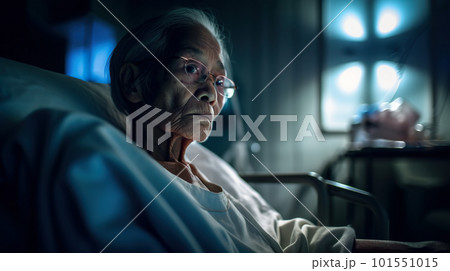 An old woman sitting in a chair in a dark room. AI generative image An old woman sitting in a chair in a dark room. AI generative image 101551015
