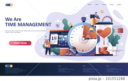 Time management flat landing page template. Effective planning workflow and performing tasks web banner. Adherence to deadlines and high work 3d composition. Web page vector illustration. Time management flat landing page template. Effective planning workflow and performing tasks web banner. Adherence to deadlines and high work 3d composition. Web page vector illustration. 101551288