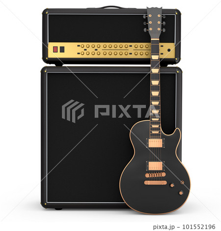 Classical amplifier with acoustic guitar isolated on white background. 101552196